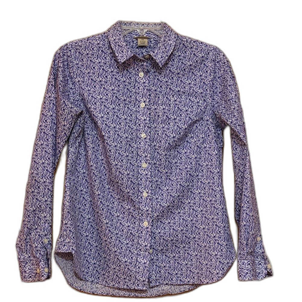 Duluth Trading Co Purple White Calico Floral Button-Down Shirt
